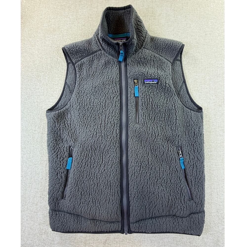 Patagonia Men's Gray Medium Retro Pile Full Zip Fleece Outdoor Hiking Vest Top